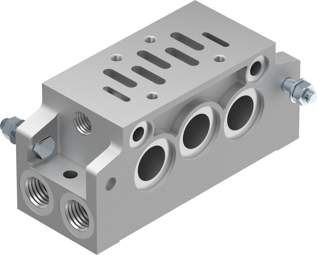 Manifold sub-base with angled connections