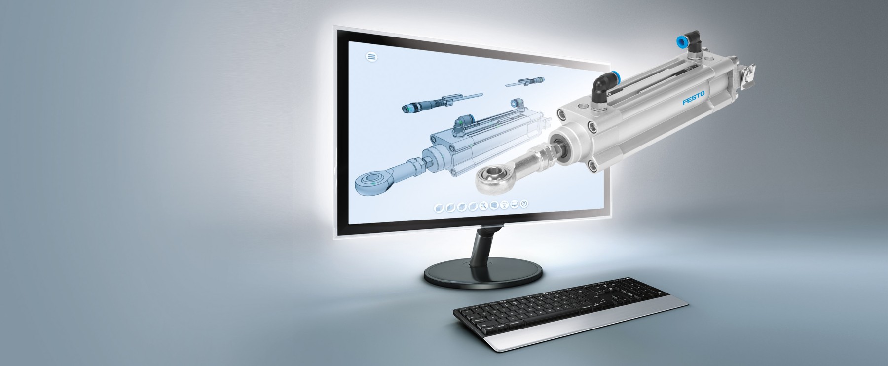Festo Design Tool 3D CAD configuration software: woman working at computer