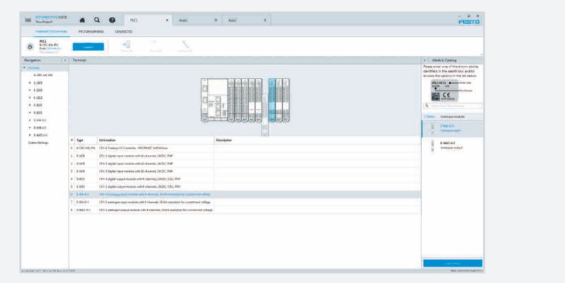 System commissioning software Festo Automation Suite: control module configuration