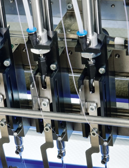 The VMK Select multi-needle quilter uses two rows with up to 96 needles each, each needle capable of 1600 strokes of minute.