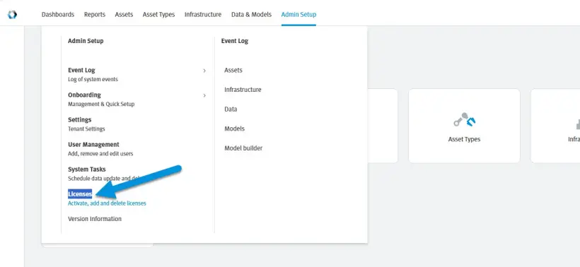 Festo Automation Experience screen with the ‘Admin Setup’ tab selected, highlighting the ‘Licenses’ tab