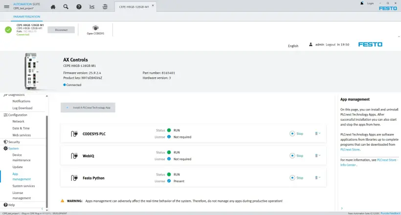 在 Festo Automation Suite 中对 Festo AX Controls 设备进行编程和配置