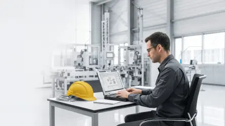 工程师在自动化实验室中使用数字化工具设计安全的运动控制系统