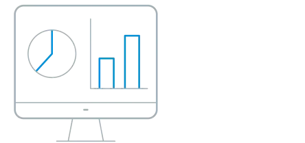 带有饼状图和柱状图的电脑屏幕风格化图标，代表数据分析和监测。