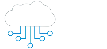 风格化的云图标，下面有蓝色的线和点，代表数字网络或数据连接。