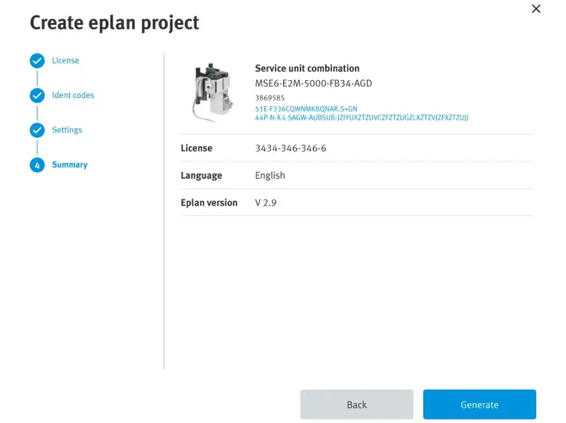 License activation screen showing a summary of the EPLAN project