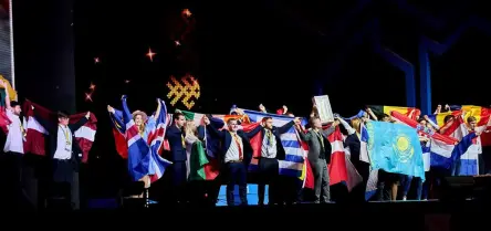 Cheering winners of a European Championship after the medal ceremony