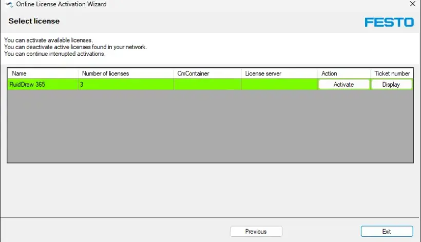 License activation wizard completion screen listing FluidDraw with an adjacent activation button