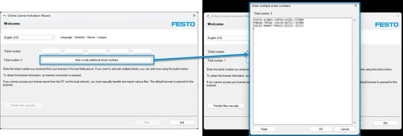 License activation wizard screen highlighting the 'View or edit additional ticket numbers' button