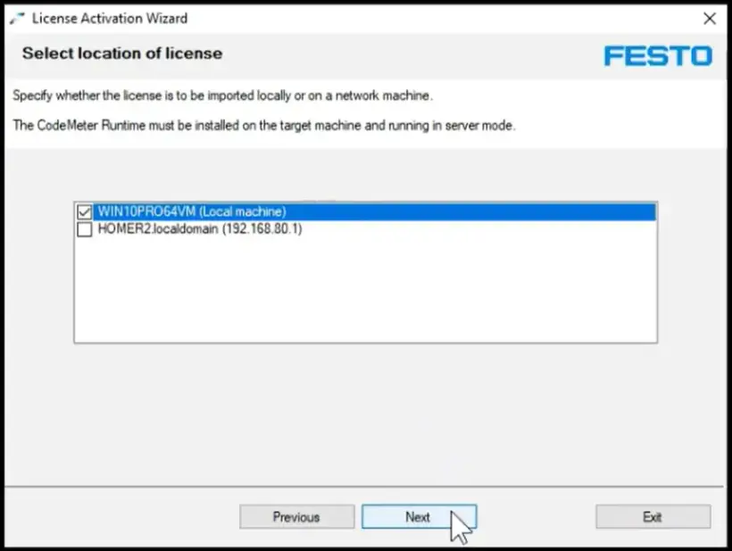License activation wizard at the ‘Select location of license’ step