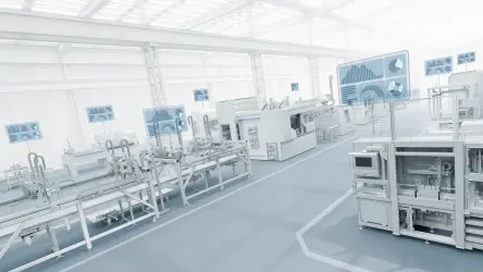 Energy monitoring in production with connected machinery and digital dashboards on an automated factory floor.