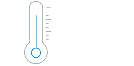 风格化的温度计图标，右侧带有刻度，温度显示为蓝色。